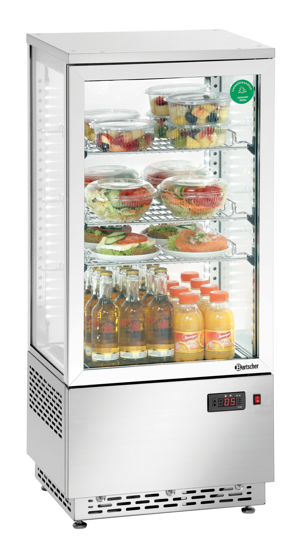 Gastro-Cool - Kühlschrank - klein - Glastür - silber - LED