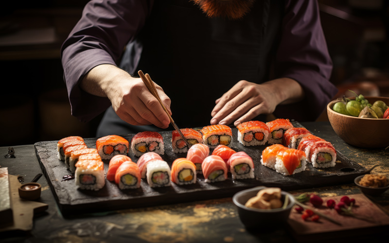 sushi zubereitung in einer sushi bar